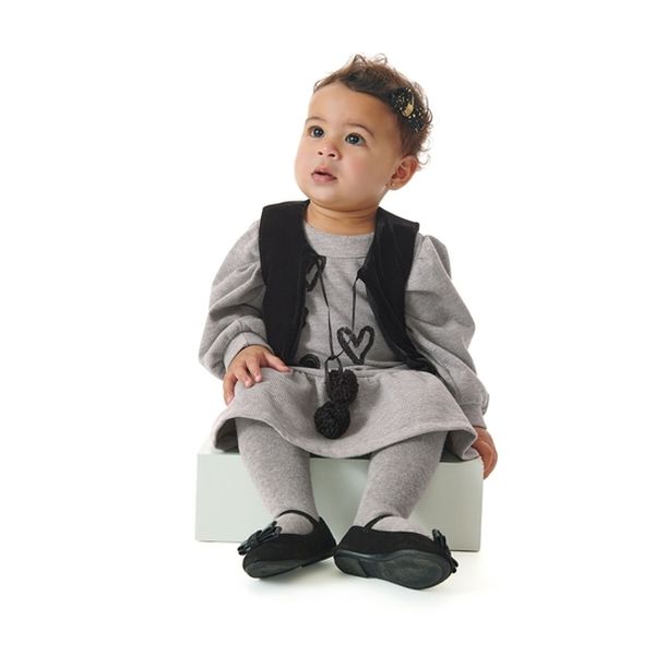 Vestido infantil diseño corazones y chaleco color negro, Up Baby Up Baby - babytuto.com