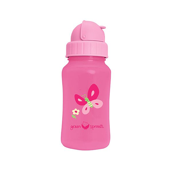 Botella de agua con bombilla antiderrame color rosado 300 ml Green Sprouts - babytuto.com