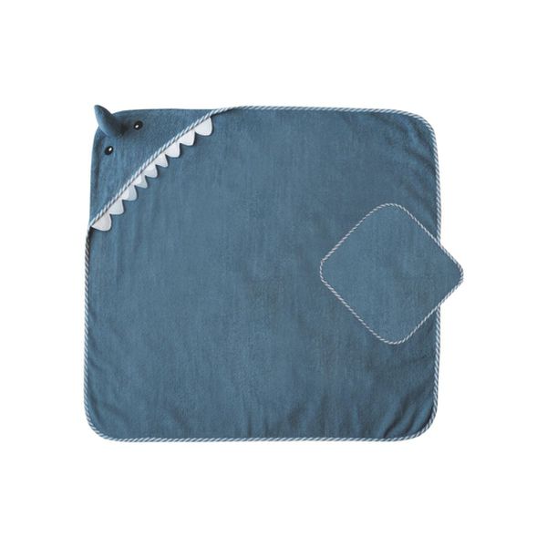 Set toalla con capucha tiburón, color azul, Pumucki Pumucki - babytuto.com