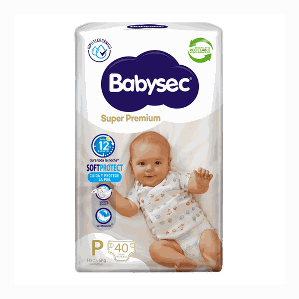 Pañales desechables super premium Babysec Talla: P (hasta 6 kg) 40 uds BabySec - babytuto.com