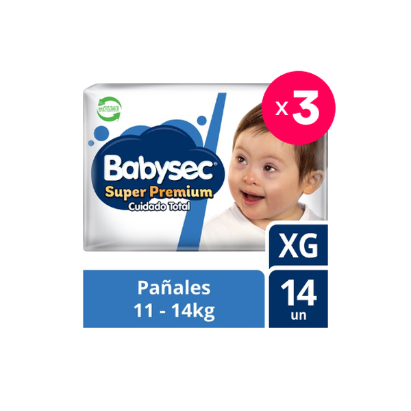 Pack 3 pañales desechables super premium, talla XG, 14 uds c/u, BabySec BabySec - babytuto.com