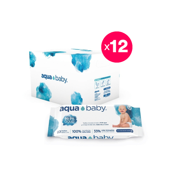 Caja 12 toallitas húmedas, 60 uds c/u, Aqua Baby Aqua Baby - babytuto.com