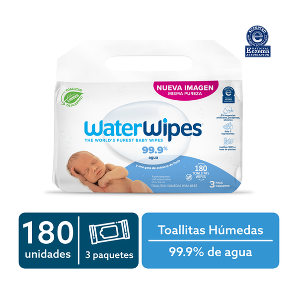 Toallitas húmedas biodegradables 180 unidades, WaterWipes Waterwipes - babytuto.com