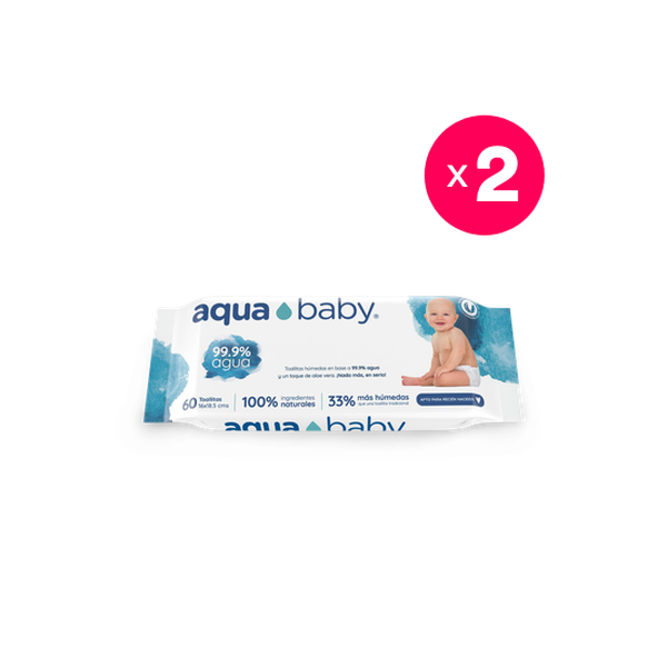 Pack 2 toallitas húmedas, 60 uds c/u, Aqua Baby Aqua Baby - babytuto.com