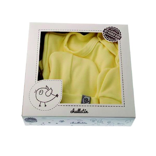 Set de regalo 5 piezas, vestuario bebé, amarillo, Challatín Challatín - babytuto.com