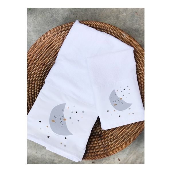 Pack de 2 toallas mano y visita diseño luna, Tuyo Print Tuyo Print - babytuto.com